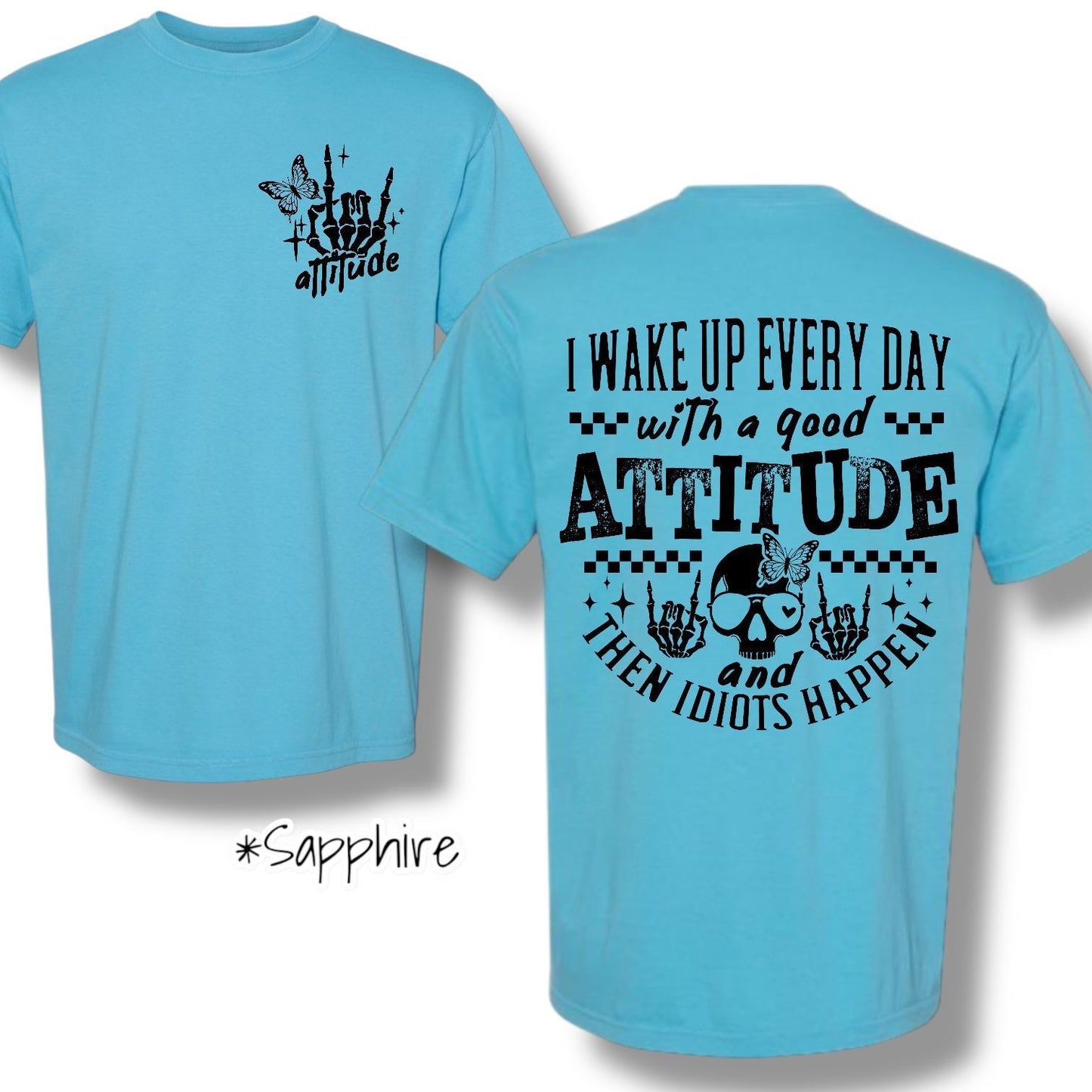 "Good Attitude" (Black Ink) Pocket And Back Print Graphic Short Sleeve