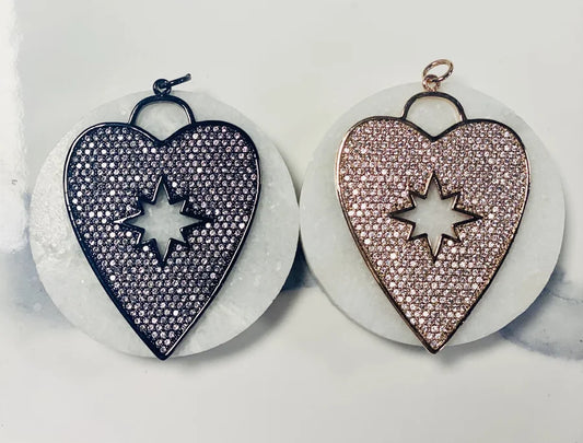 Pave Crystal Heart/Starburst Pendants (Large)