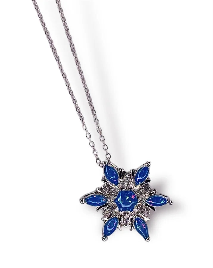 Blue Fire Opal Snowflake Necklace