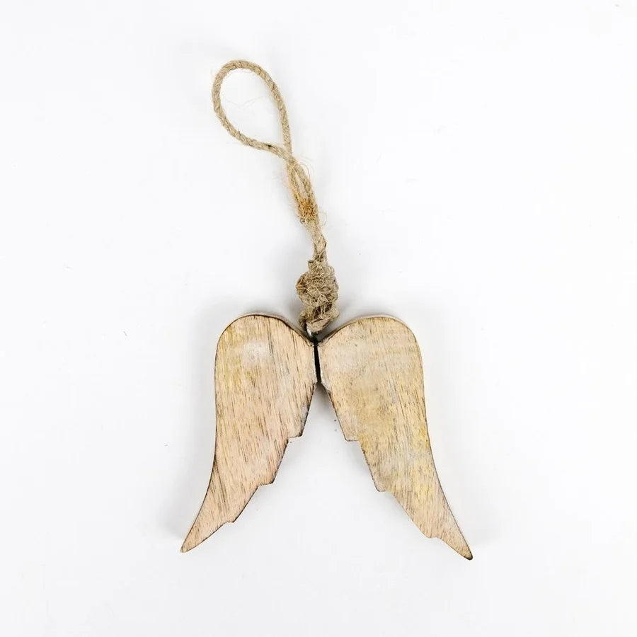 Mango Wood Angel Wings Ornament