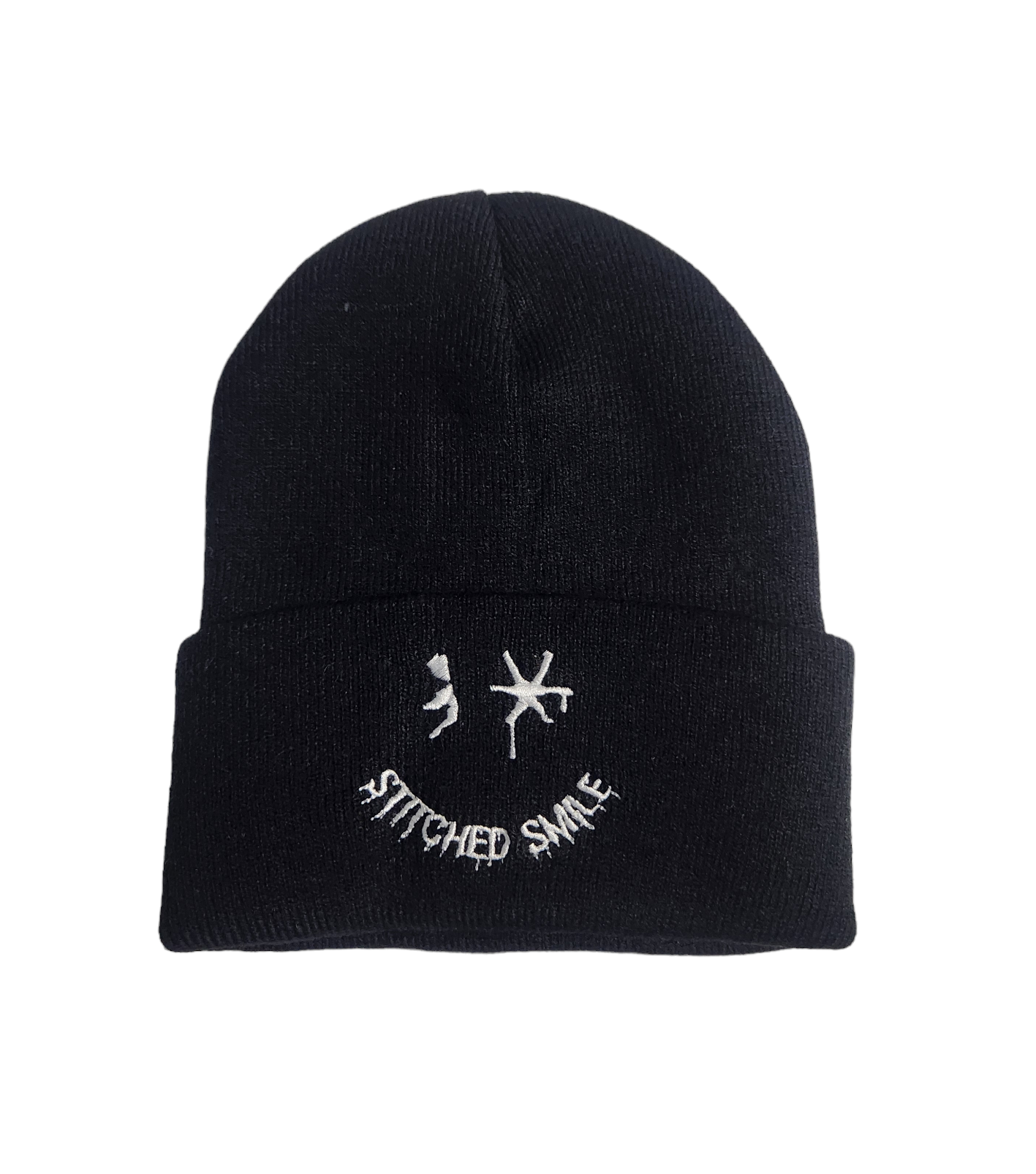 Stitched Smile Embroidered Black Beanie