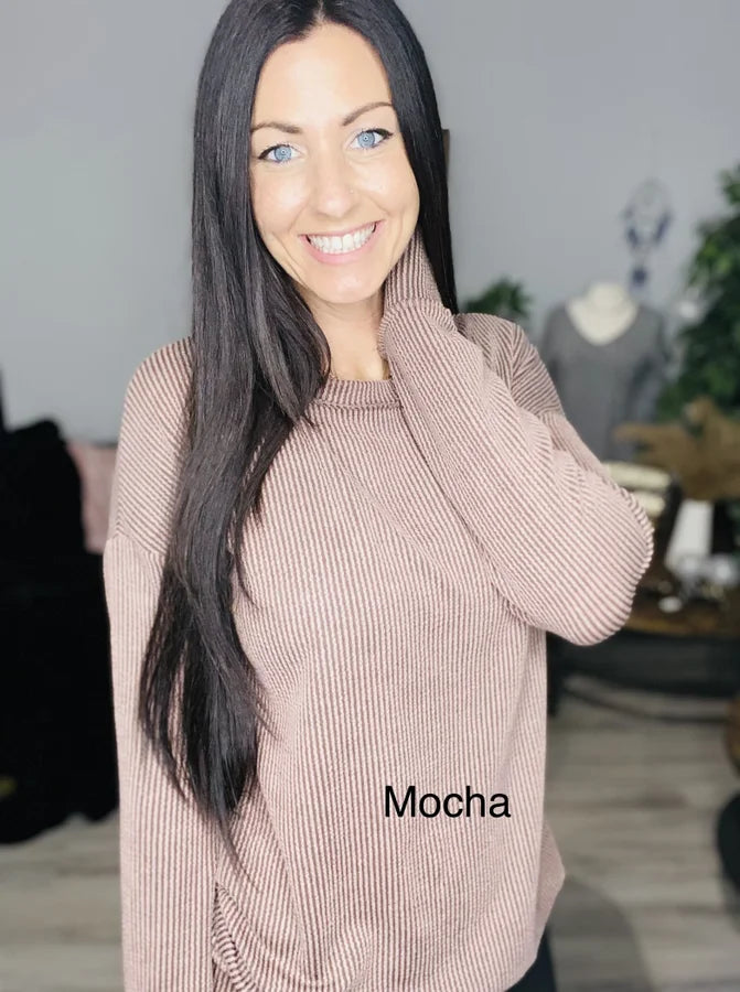 "My Comfy Place" Ribbed Top - Reg/Plus (3 Warm Colors)