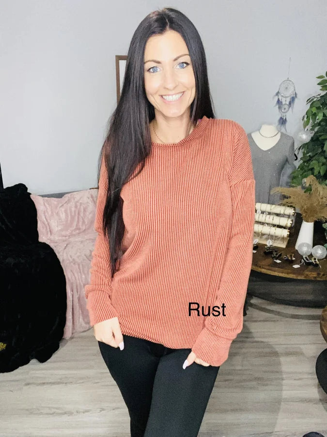 "My Comfy Place" Ribbed Top - Reg/Plus (3 Warm Colors)