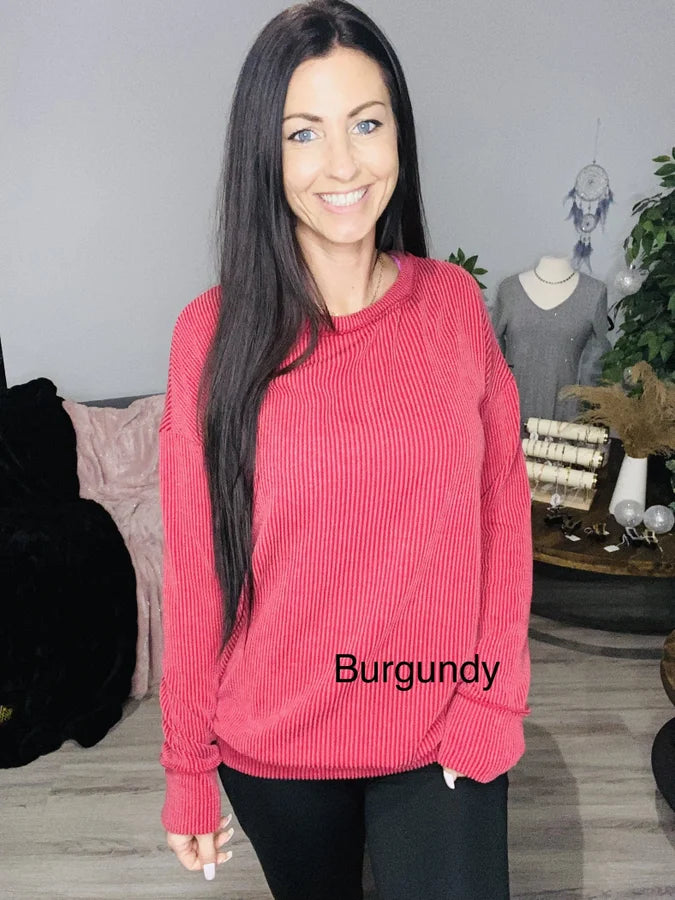 "My Comfy Place" Ribbed Top - Reg/Plus (3 Warm Colors)