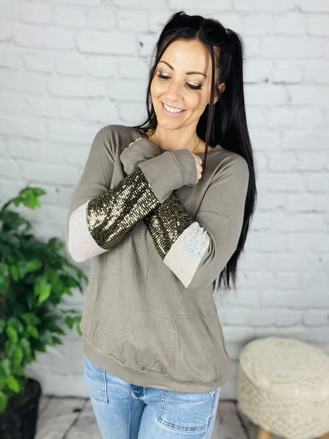 "Bling on My Sleeve" Long Sleeve Top - Reg/Plus (Multiple Colors)