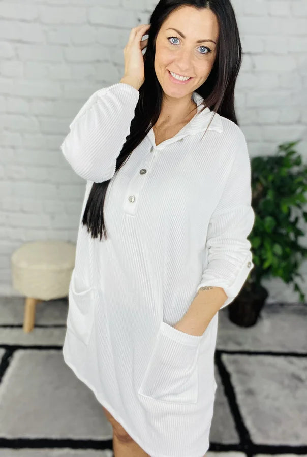 "Dressed for Comfort" Ivory Dress - Reg/Plus