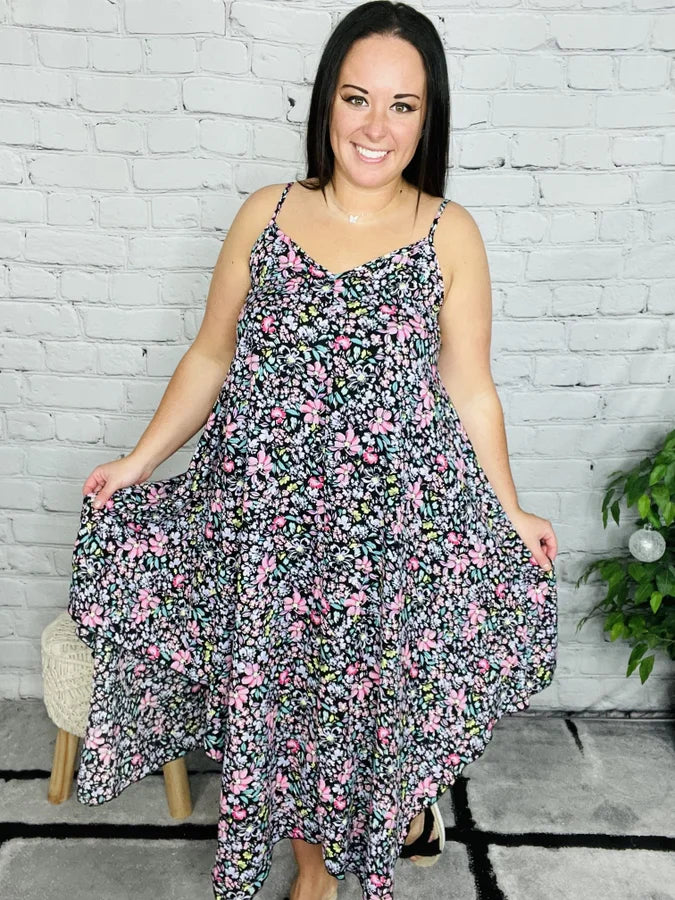 "Be a Wildflower" Black Dress - Reg/Plus