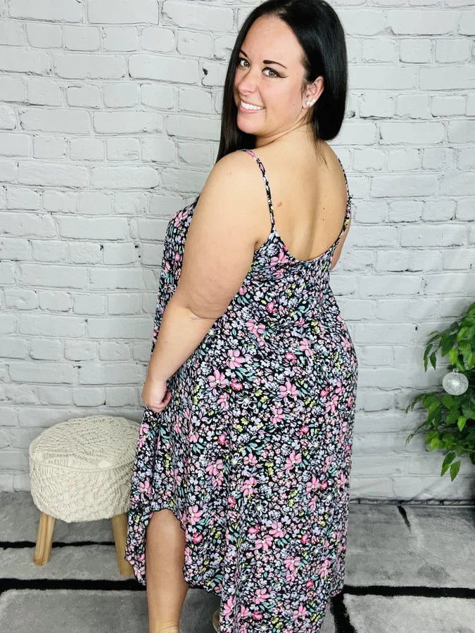 "Be a Wildflower" Black Dress - Reg/Plus