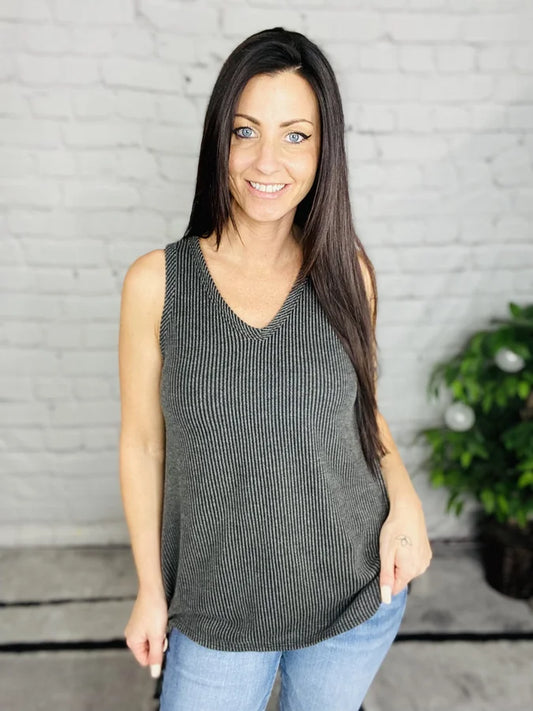 "Better than Basic" Charcoal Sleeveless Top - Reg/Plus