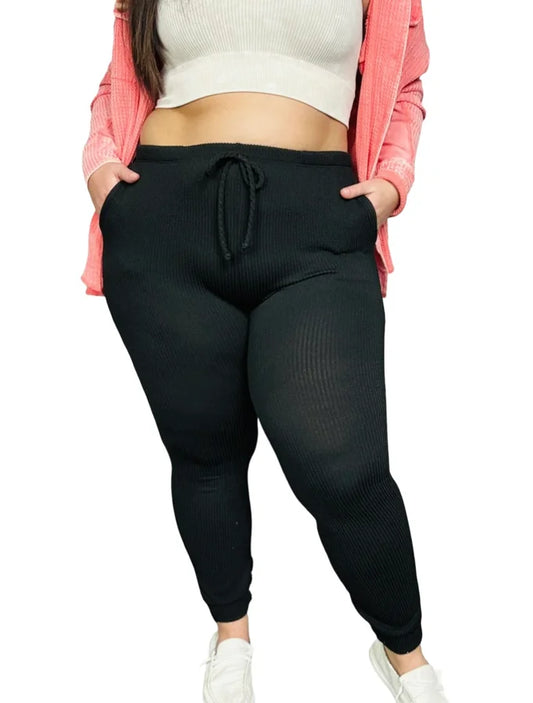 "Lounge Around" Black Knit Joggers - Reg/Plus