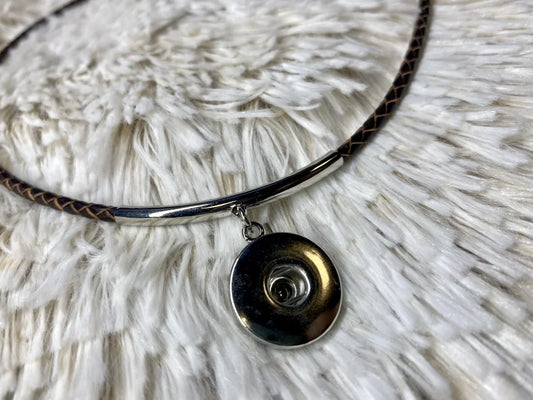 Braided Brown Leatherette Snap Necklace