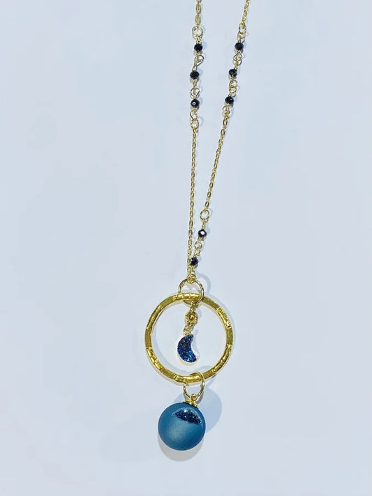 Blue Druzy Moon Necklace