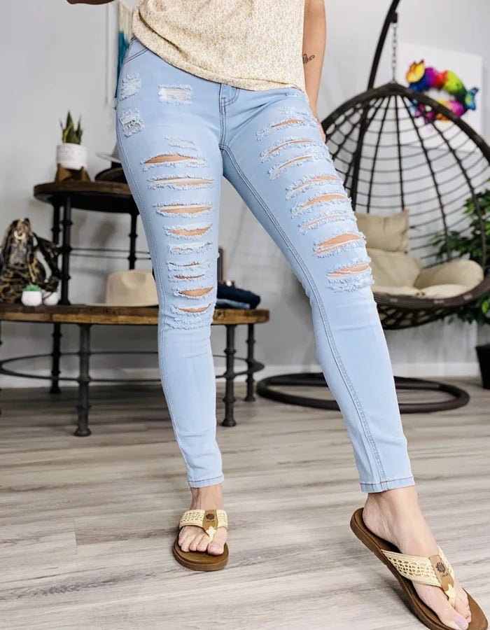 Reg/Plus Light Blue Distressed Skinny Jeans