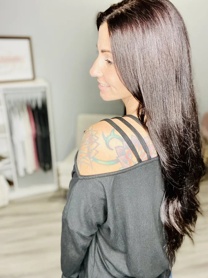 Reg/Plus Black Long Sleeve Strappy Cold Shoulder Top