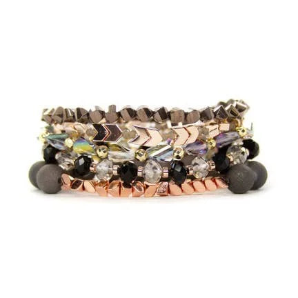 Savvy Bling Charcoal & Rose Gold Bracelet Stack