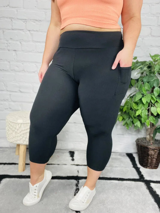 "Take Charge" Black Capri Leggings w/ Pocket - Reg/Plus
