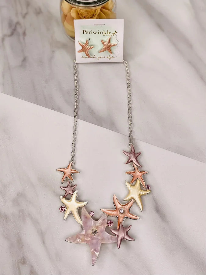 Silver Necklace/Earrings Set w/ Sea Stars by Periwinkle