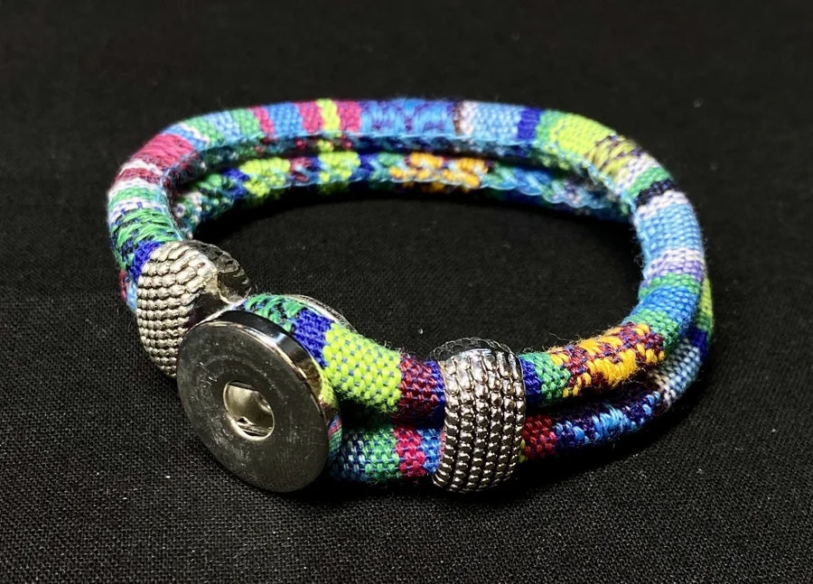 Light Blue Multi-Colored Woven Snap Bracelet