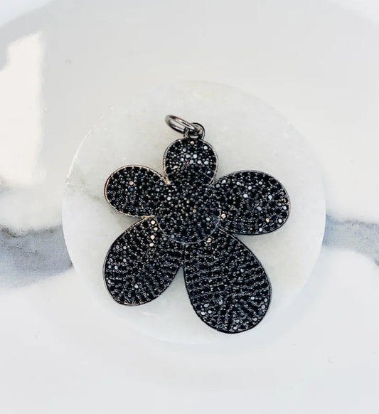 Black Crystal Hippie Flower Pendant (Medium)