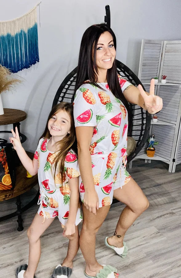 Watermelon/Pineapple Pajama Shorts & Top Set - Adults and Kids