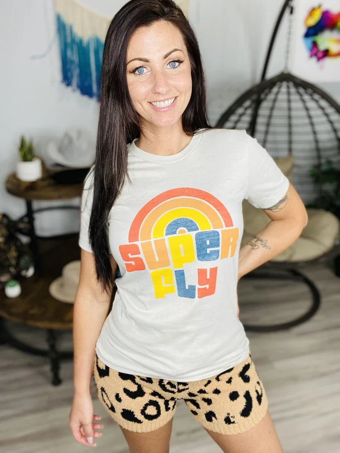 Reg/Plus Oatmeal "Super Fly" Graphic Tee