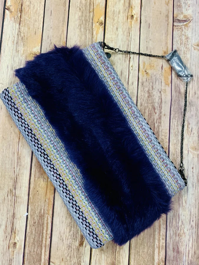 Purple Jacquard Fur Clutch