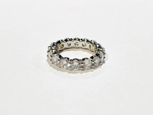 Rhodium Plated Round Cubic Zirconia Eternity Band