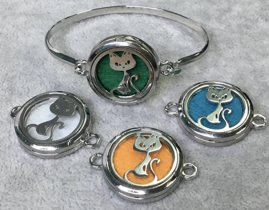 Aromatherapy Silver Cat Bracelet