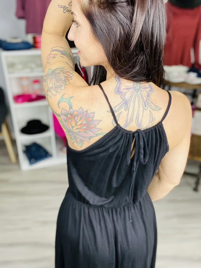Black Sleeveless Maxi Dress w/ Back Tie Detail