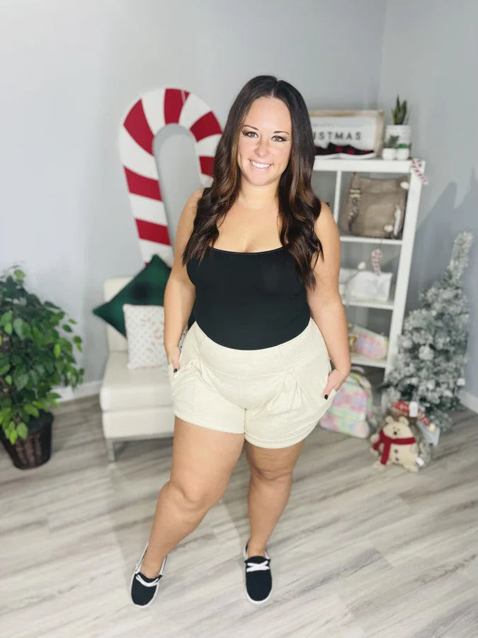 Reg/Plus Sand Smocked Waist Cuffed Shorts