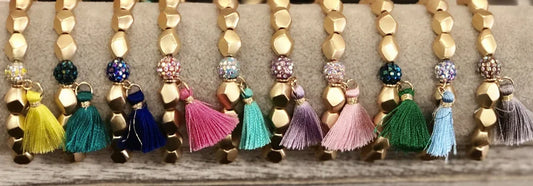 Erimish "Flirty" Single Bracelets with Tassel & Matching Rhinestone Center (Multiple Colors)