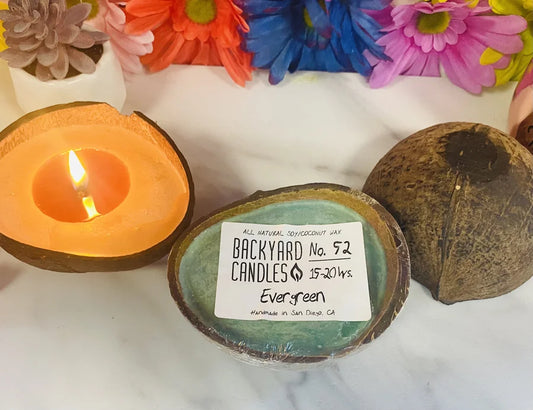 Evergreen Scented Candle in a Real Coconut Shell