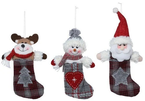 Plush Grey Plaid Stocking Ornaments (3 Styles)