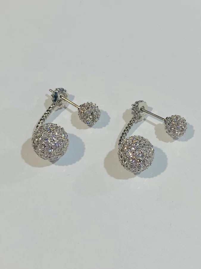 Pave Cubic Zirconia Fire Ball Earrings