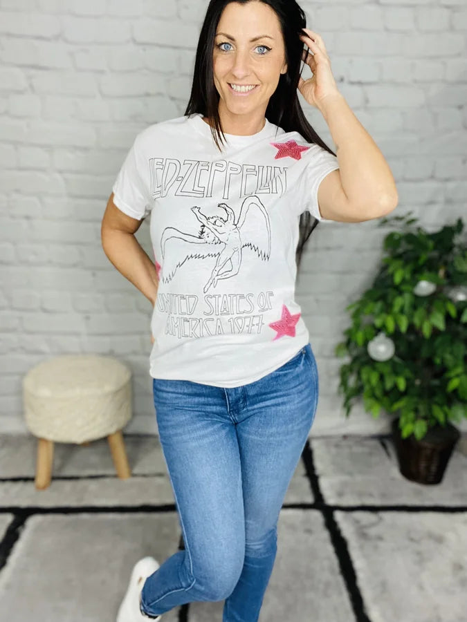 Distressed Vintage Couture- Pink Star Led Zeppelin Tee