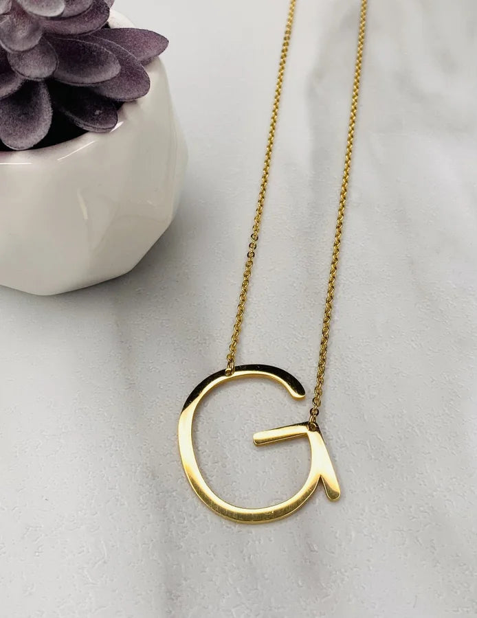 Dainty Necklace with Large Initial Charm - GOLD
