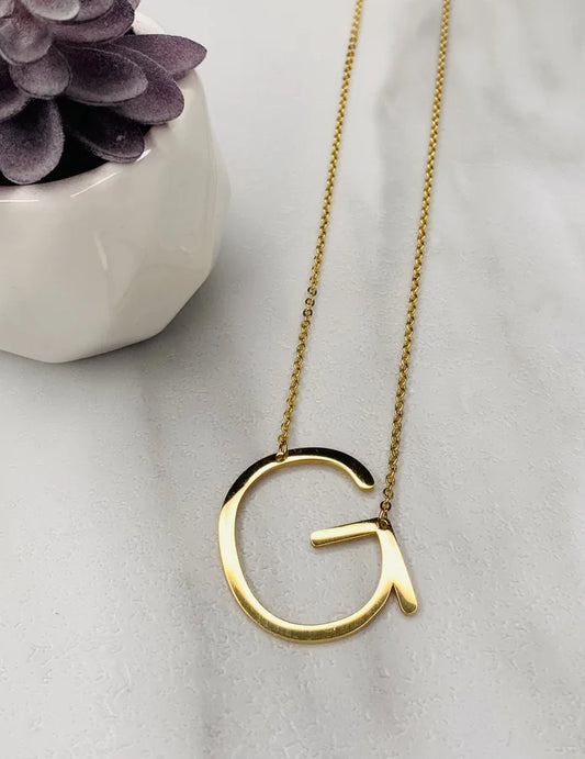 Dainty Necklace with Large Initial Charm - GOLD