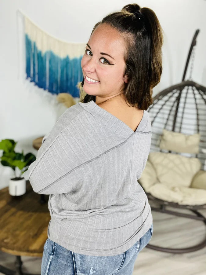 Reg/Plus Heather Grey Dolman Long Sleeve Top