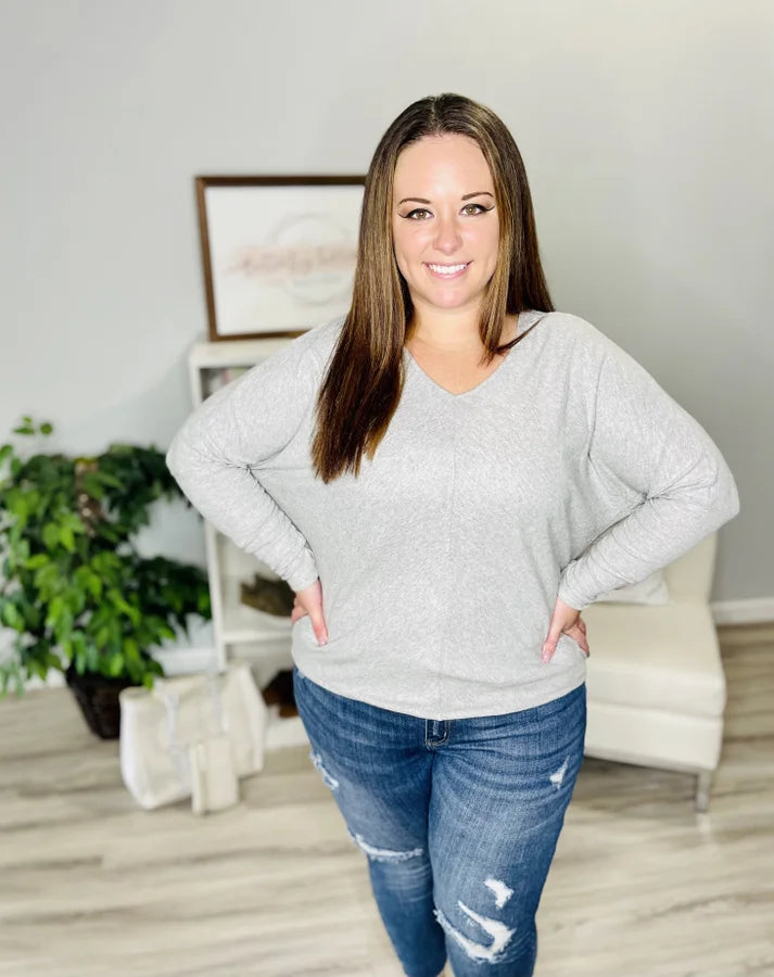 Reg. Heather Grey V-Neck Dolman Long Sleeve Top