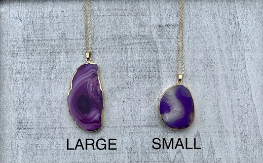 Purple Geode Pendant Necklace w/ Gold Chain