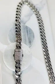 Stainless Steel Cuban Link Chain w/ Crystal Clasp - 20"