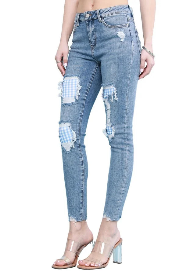 Judy Blue - Gingham Patch High-Waisted Skinny Jeans - Reg/Plus