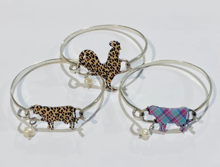Cuff Bracelets w/ Animal Detail & Small Pearl