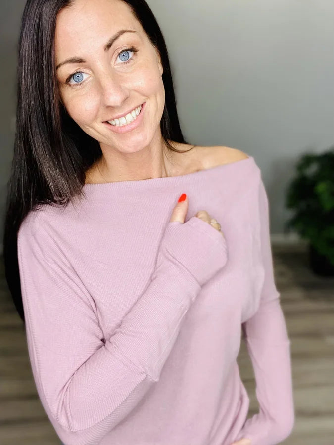 Reg. Mauve Off-the-Shoulder Long Sleeve Top