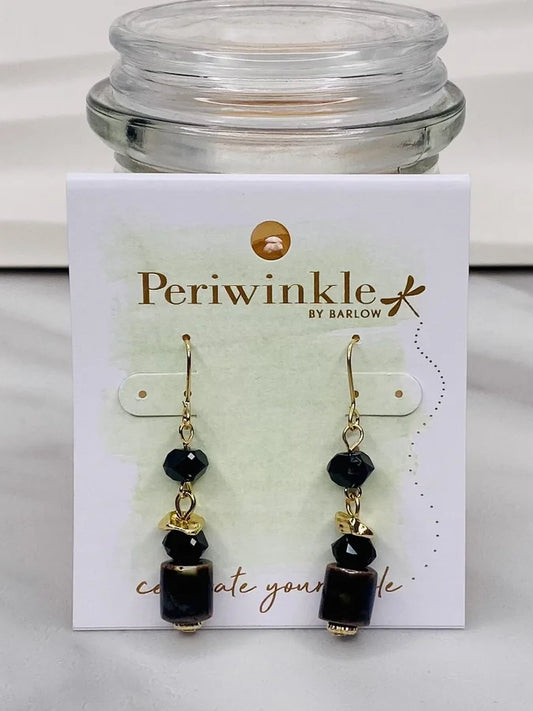 Black & Gold Beaded Dangling Earrings by Periwinkle