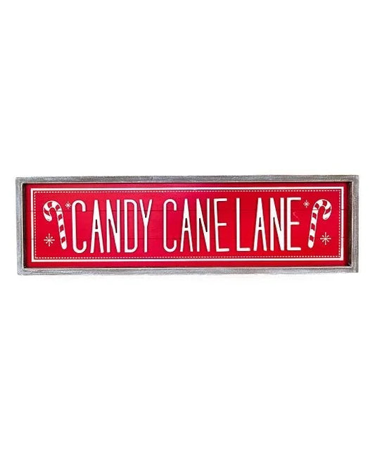 "Candy Cane Lane" Wooden Framed Sign