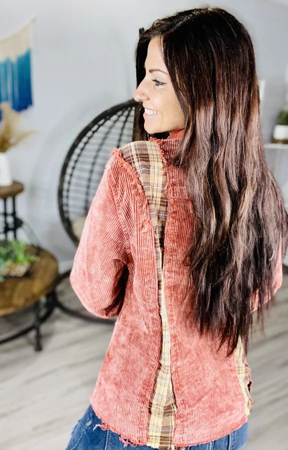 Burnt Red/Plaid Corduroy Jacket