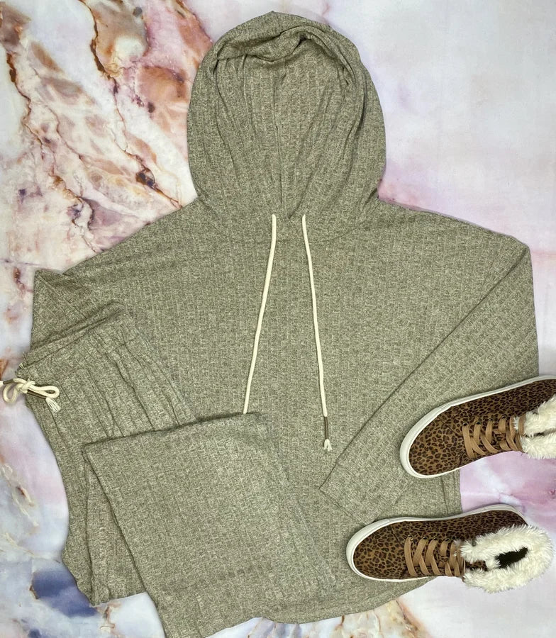 Coffee Ribbed Hoodie