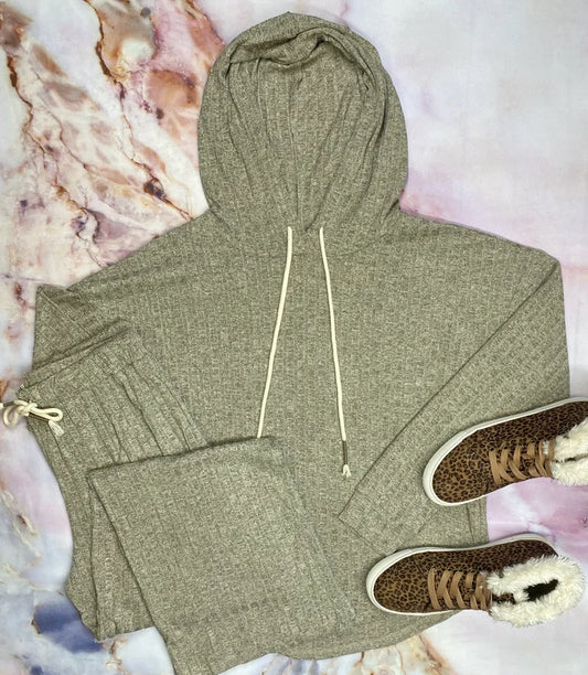 Coffee Ribbed Hoodie