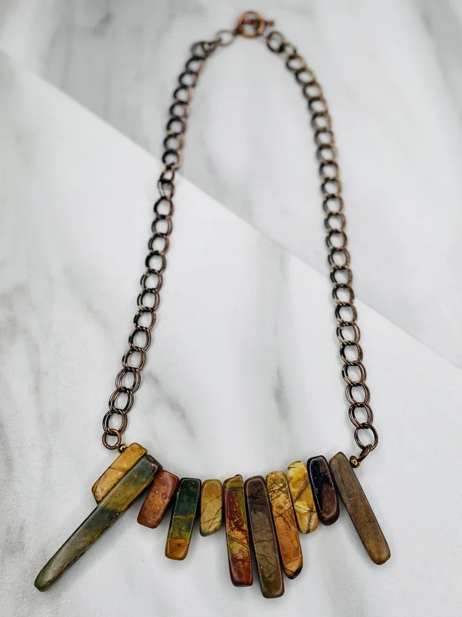 Jasper Stone Necklace on Antique Gold Chain